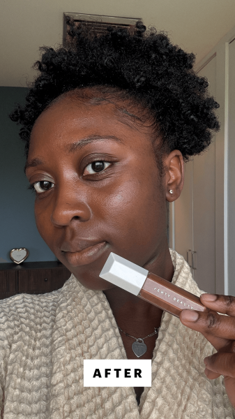 A selfie of Allure associate beauty editor Annie BlayTettey after applying the Fenty Beauty We're Even Hydrating...