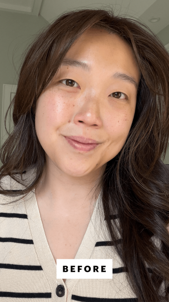 Lee before applying the Alastin HydraTint Pro Mineral Sunscreen SPF 36
