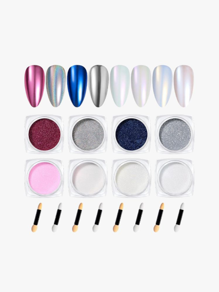 Beetles Gel Polish Chrome Nail Powder in branded components on a light gray background