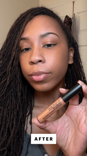 Taylor after applying the MAC Studio Fix 36HR Smooth Angles Hydrating Concealer