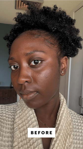 A selfie of Allure associate beauty editor Annie BlayTettey before applying the Fenty Beauty We're Even Hydrating...