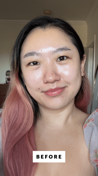 A selfie of Allure commerce editor Sarah Han before applying the Knours Koolsol Ultra Light Invisible Sunscreen SPF 50