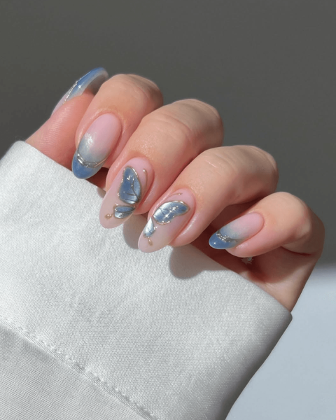 Blue CatEye Butterfly Nails