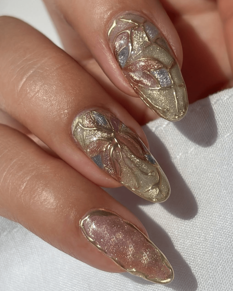 Gold Butterfly Nails