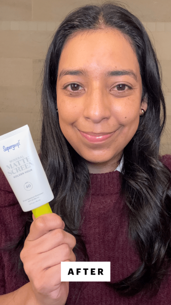 Foresto after applying the Supergoop Mineral Mattescreen SPF 40