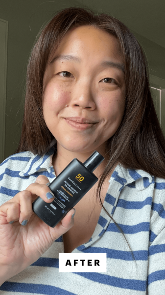 Lee after applying the SkinCeuticals Future Mineral UV Defense Sunscreen SPF 50