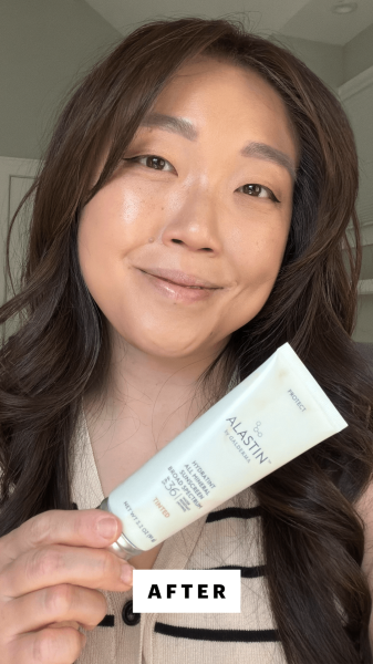 Lee after applying the Alastin HydraTint Pro Mineral Sunscreen SPF 36